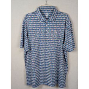 Rhoback The Stoke Surfboard Print Polo Shirt Blue Men's Size 2XL/XXL